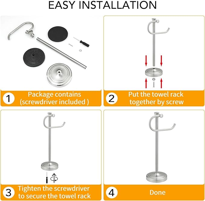 BESy 17 Inch Brushed Nickel Stand Towel Bar Hanger Hand Towel Bar Bathroom Vanity Countertop Towel Holder Free Standing Stainless Steel Towel Ring Hardware Accessories Towel Rack