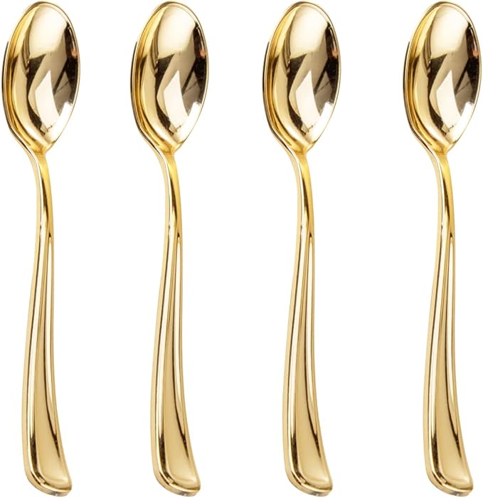 Liacere 200 Pack Gold Plastic Spoons - 6.7 inch Heavy Duty Plastic Spoons - Heavyweight Gold Disposable Spoons for Parties & Weddings & Restaurants & Christmas & New Year