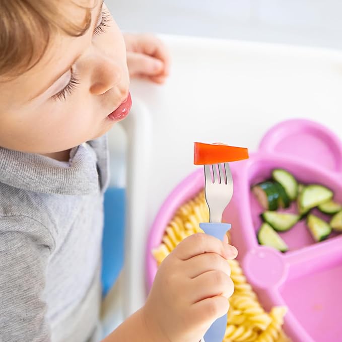 Pimoys 6-Pack Stainless Steel Toddler Forks Baby & Kids Utensils for Self-Feeding Plastic Handle Dishwasher Safe
