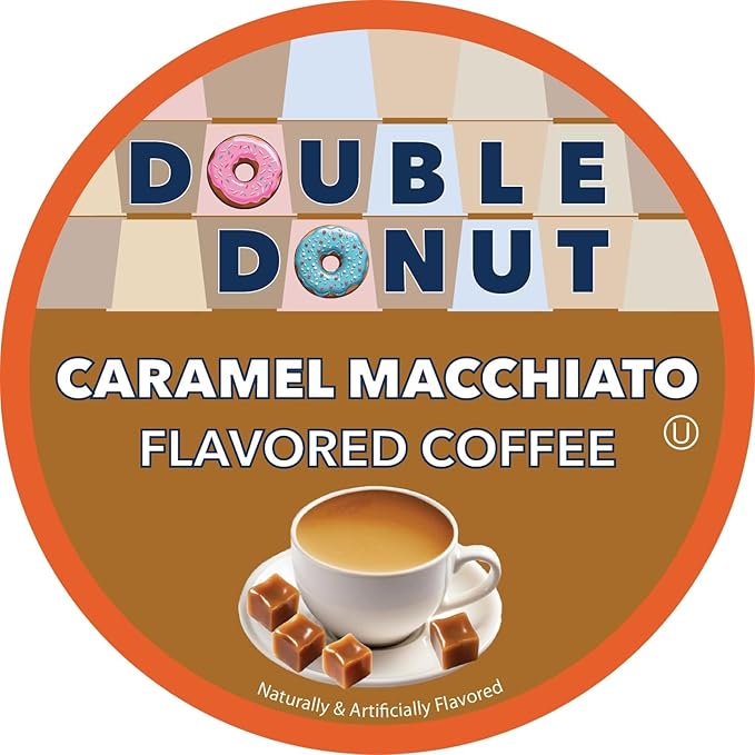 Double Donut Coffee Caramel Macchiato Flavored Coffee Pods,Medium Roast Coffee Compatible with Keurig K Cups Brewers, 72 Count