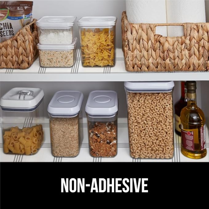 GORILLA GRIP Slip Resistant Drawer and Shelf Liner 2 Pack, Non Adhesive Water Resistant, Easy Trim, Smooth Surface Liners for Kitchen Cabinet Shelves Drawers Pantry, 17.5 IN x 20 FT, Stripe Gray White