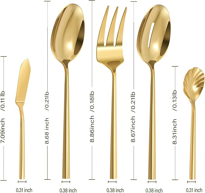Silverware 45-Piece Gold Flatware Set with Serving Utensils Stainless Steel Thick Heavy Mirror Polished Cutlery Set for Wedding Hotel Restaurant, Service for 8