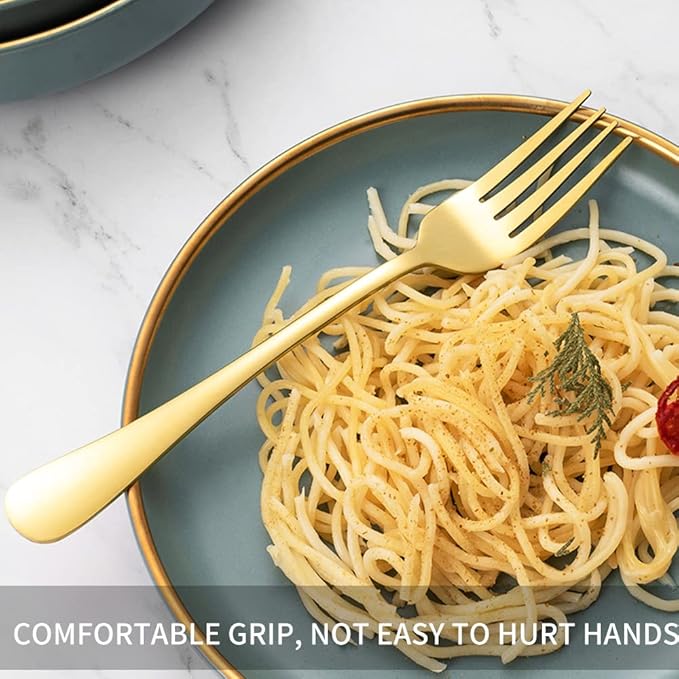 12Pcs Gold Stainless Steel Dinner Forks, Silverware Forks, Flatware Forks Set Of 12, Dishwasher Safe