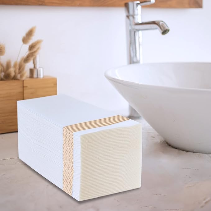 LITOPAK 300 Pack Disposable Guest Towels, Disposable Hand Towels for Bathroom, Paper Dinner Napkins for the Kitchen, Soft, Party Napkins, and Wedding Napkins(Gold)