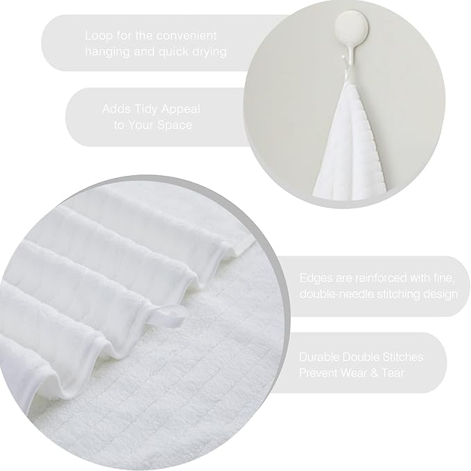 18 Piece Family Bath Towel Set Include 6 Bath Towels,6 Hand Towels and 6 Washcloths Soft Bathroom Towel with Hanging Loops,Highly Absorbent Quick Dry Towels Set for Bathroom,Hotel and Spa-White