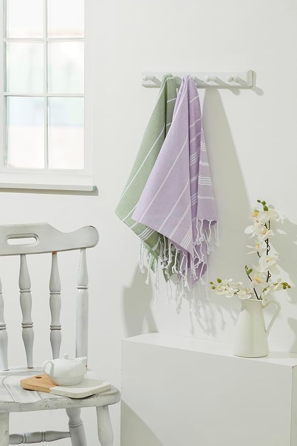 Hand Towels - Set of 2, 18" x 30" inches, Decorative Peshtemal Cotton Hand Towels for Kitchen, Bath, Guest, Face, Hair, Gym, Yoga, Dishcloth, Travel (Light Lilac)