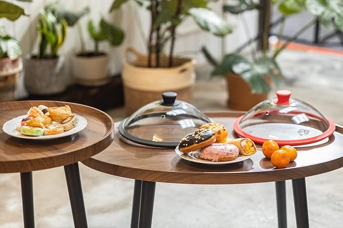 OEC Vented Splatter Guard Microwave Glass Cover for Food with Easy-Grip Handle, 11.7 inch Diameter, 100% Food Grade Tempered Glass & BPA Free Silicone Rim with Steam Vent, Dishwasher Safe