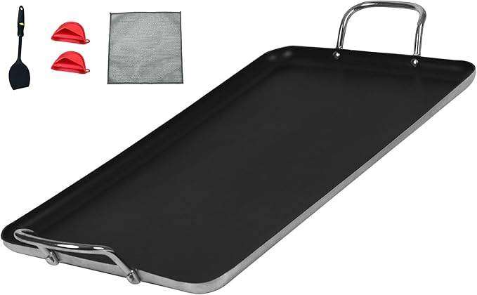 17inch Nonstick Aluminum Double Griddle Pan, Comales para Tortillas Griddle Pan Burner Skillet with Handles for Stove Top - Coating & Heat Resistant for Frying, Searing, Grilling, Browning Cook