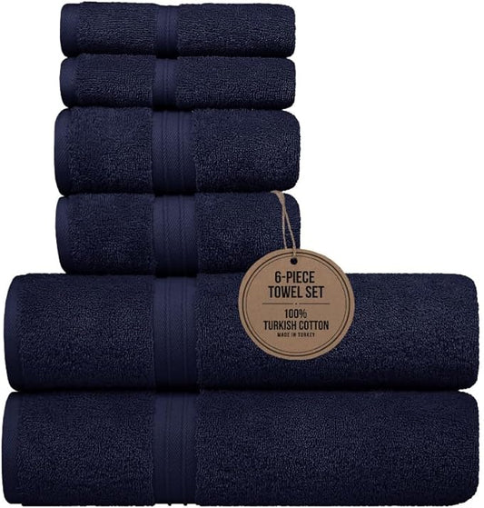 6 Piece Home Towel Set - Soft & Absorbent - Hotel and Spa Quality, 100% Cotton Include 2 Bath Towel (28" x 56"), 2 Hand Towel (16"x28") and 2 Wash Cloths (12"x12") - Royal Blue