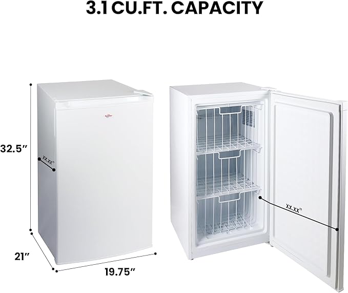 Koolatron 3.1 Cubic Feet Capacity White Upright freezer – 3 Wire Baskets, Garage Ready, Meat Storage, Manual Defrost, Space Saving, Congelador For Home, Apartment, Basement, Dorm, Room