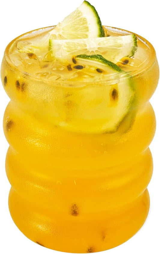 Ribbed Glass Cup 10 Oz Vintage Drinking Glassware Creative Small Ripple Glasses for Iced Coffee Juice Beverage Milk Cocktail Cute Wavy Glass Cups