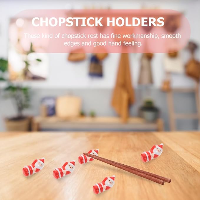 Hemoton 5Pcs Christmas Chopstick Rest,Cute Ceramic Santa Claus Chopstick Holder,Xmas Dinner Spoon Stand Fork Knife Holder for Holiday Dining Tableware