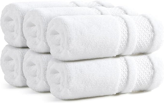 REDKISS Luxury Washcloths for Showering, 13x13 inch, 100% Cotton Premium Wash Cloths Set of 6, Super Soft and Highly Absorbent Face Towels for Bathroom, Spa, Gym and Hotel, White
