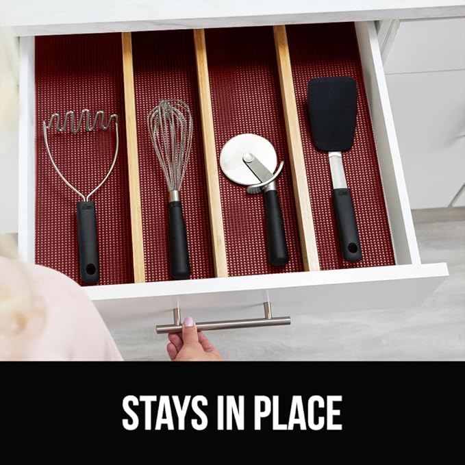 GORILLA GRIP powerGRIP Drawer Shelf and Cabinet Liner, Thick Strong Hold, Non-Adhesive Liners Protect Kitchen Cabinets and Cupboard, Bathroom Drawers, Easy Install, Breathable Mat, 20" x20', Red