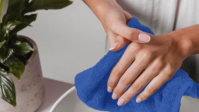 Avalon Towels Cotton Washcloths – (Pack of 24) Size 12x12 Inches, 100% Ring Spun Cotton, Soft & Absorbent Face Towels, Gym Towels, Hotel and Spa Quality, Reusable Fingertip Towels (Blue)