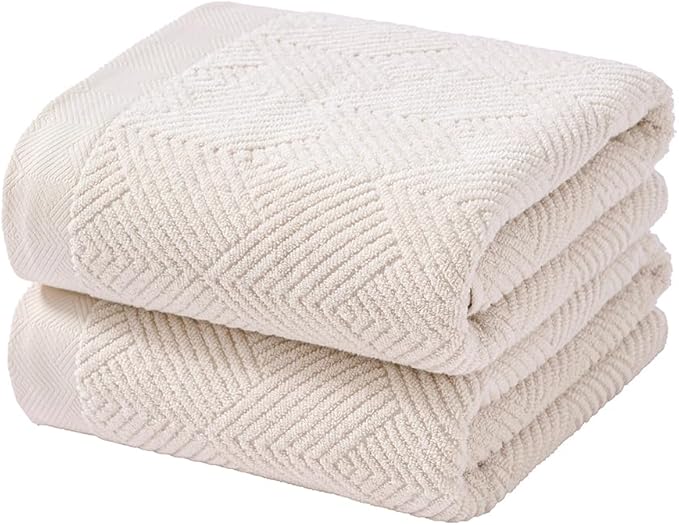 sense gnosis Super Soft Lime White Bath Towels Terry Striped Weave Pattern Ultra Absorbent 100% Cotton Towel for Bathroom(27 X 55 Inch), 2 Pieces