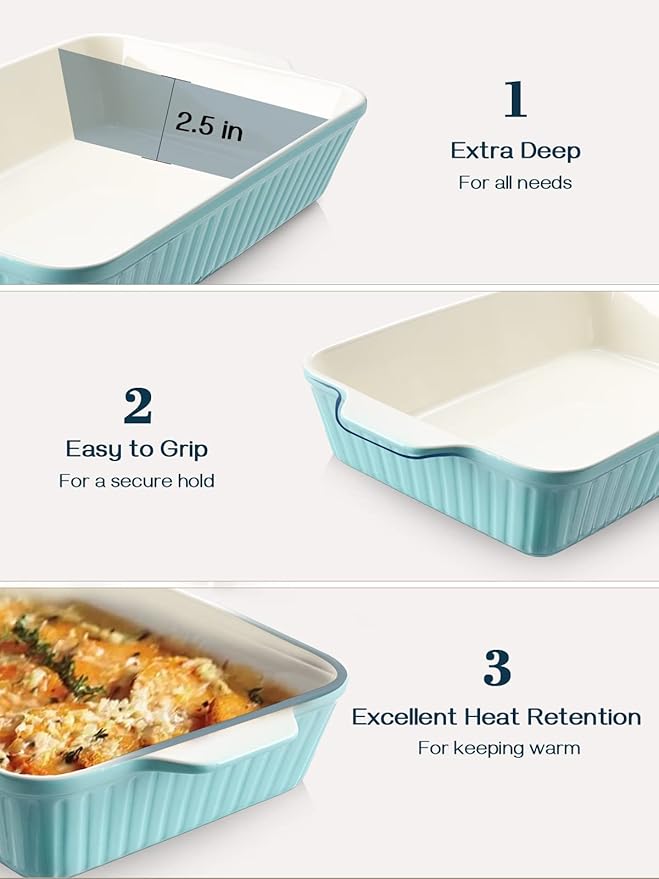 DOWAN 9x13-inch Baking Dish, Deep Casserole Dishes for Oven, Lasagna Pan Deep,135 oz Ceramic Baking Pan with Handles, Oven Safe for Baking, Home Decor Gift, Blue