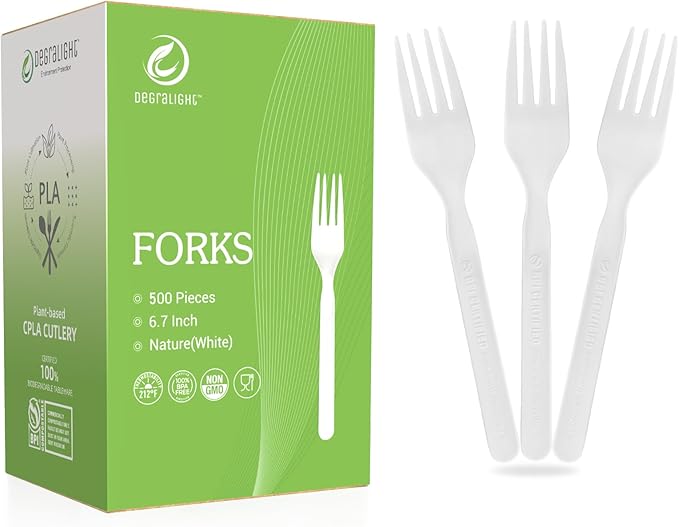 Heavy weight Compostable Froks [500Pcs] Heavy Duty Forks Disposable Utensils, BPA-Free, Heat Resistant, Eco Friendly Disposable Forks Bulk, No Plastic Disposable Cutlery for Party, Office & Picnic