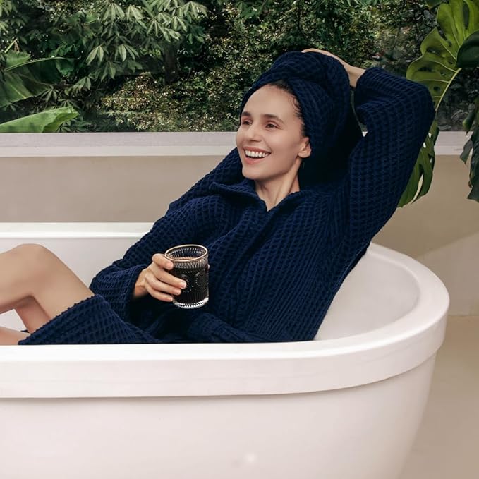 Luxury Organic Japanese Cotton Waffle Bath Towel | Thick, Absorbent, Quick Dry Bathroom Towels for Shower, Sauna, Onsen| Hotel & Spa Quality, Gift-Ready (Ocean Blue, Hand Towel, 32" x 16")