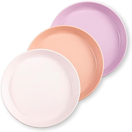 Tiny Twinkle Tableware 3 Pack Dish Set- BPA-Free Cups, Plates and Bowls Sets For Kids and Toddlers - Polypropylene Plastic Dinnerware Set (Rose, Peach, Lilac) Plate
