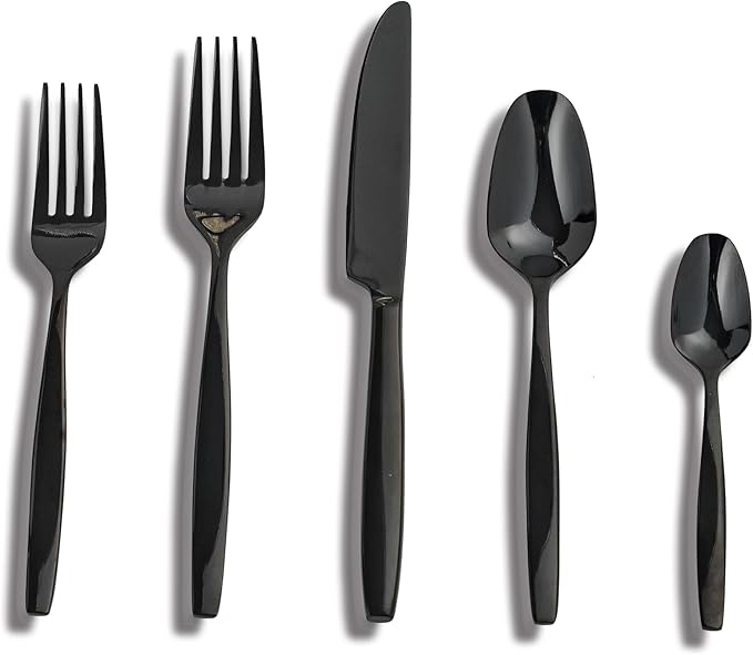 Black 20-Piece Silverware Set,Stainless Steel Flatware Utensils Cutlery Set for 4,Including Steak Knife Fork and Spoon,Dishwasher Safe,Modern Tableware for Home & Dining