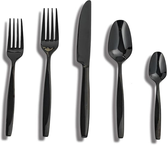 Black 40-Piece Silverware Set,Stainless Steel Flatware Utensils Cutlery Set for 8,Including Steak Knife Fork and Spoon,Dishwasher Safe,Modern Tableware for Home & Dining