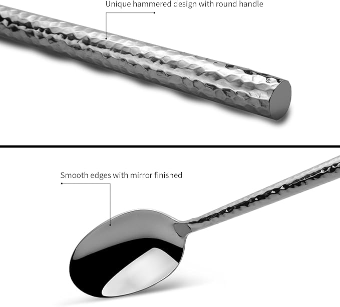 18/10 Stainless Steel Flatware Set Hand Forged Silverware Set Cutlery Set Round Hammered Handle Mirror Finished Heavy Duty 20 Pieces Service for 4