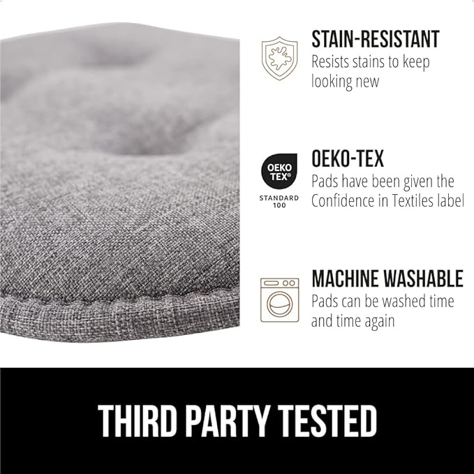 GORILLA GRIP Slip Resistant Tufted Chair Cushions, No Ties Required, Set of 6 Memory Foam Pads for Dining Room Kitchen Table, Office, Rocking Chairs, Plush Seat Cushion Pad, Home Decor, 16x17, Gray