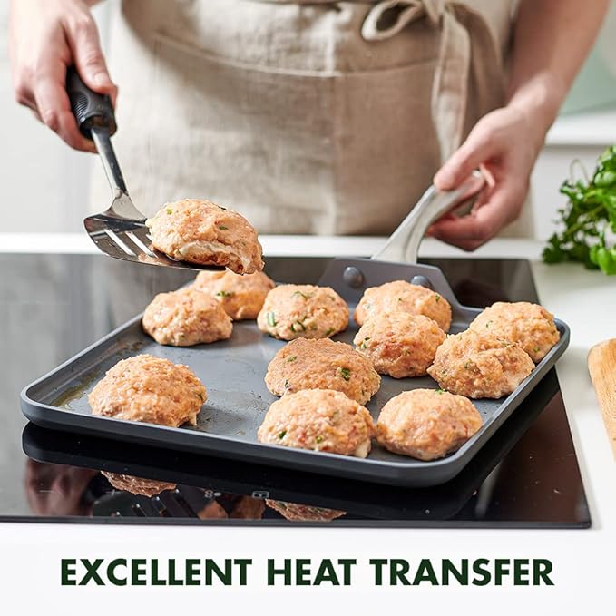 GreenPan Lima Hard Anodized 11” Square Griddle Pan, Ceramic Nonstick, PFAS-Free Nontoxic Pots and Pans, Oven & Broiler Safe, Stainless Steel Handle, Cookware for Eggs & Omelet, Gray