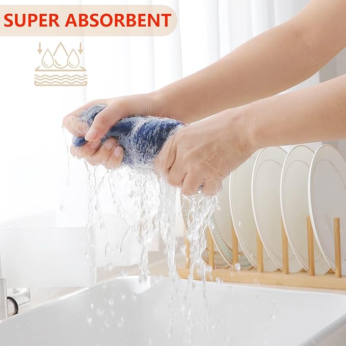 Homaxy 100% Cotton Waffle Weave Kitchen Dish Towels, Ultra Soft Absorbent Quick Drying Cleaning Towel, 13 x 28 Inches, 12-Pack, Navy Blue