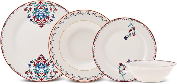 Karaca Nakkas 24-Piece Porcelain Dinner Set for 6 People, Unique Design, Crockery and Plates, Daily and Special Occasions, Chic and Elegant Table Service