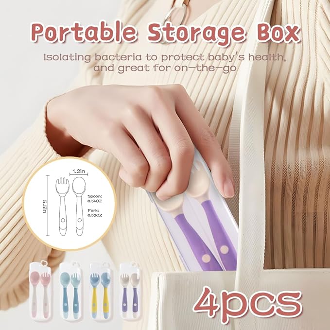 Toddler Spoons, Bendable Training Baby Utensils Spoons and Forks Set for Self Feeding, Easy Grip & Dishwasher Safe Infant Utensils for Babies 6-12 Months (4 Pack)