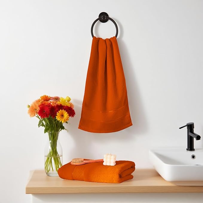 COZYART Orange Bath Towel Set 6 Piece, 2 Bath Towels 2 Hand Towels 2 Washcloths, Luxury 100% Turkish Cotton 650GSM Hotel Quality, Soft, Absorbent, Towel Sets for Bathroom
