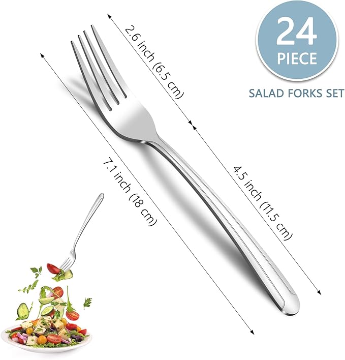 BEWOS 24-Piece Salad Forks, 7.1-Inch Forks Silverware Set, Stainless Steel Small Fork, Dessert Forks Bulk, Metal Forks, Salad Fork Set, Appetizer Forks, Silver Fork, Dishwasher Safe, Mirror Polished