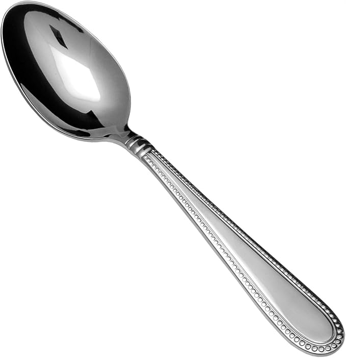 Fortessa Caviar 18/10 Stainless Steel Flatware Dessert/Oval Soup Spoon, Set of 12,Silver