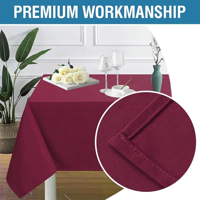 H.VERSAILTEX Linen Textured Table Cloths 54 x 70 Inch Premium Solid Tablecloth Spill-Proof Waterproof Table Cover for Dining Buffet Feature Extra Soft and Thick Fabric Wrinkle Free, Christmas Red