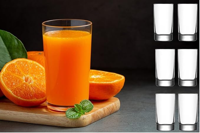 BOHEM'S Small Juice Glasses, Mini Clear Glass Cups Tumblers, 5.1 Oz, Drinking Glassware for Orange Juice, Water, Milk, Coffee, Perfect for Tasting and Small Portions, Set of 6,