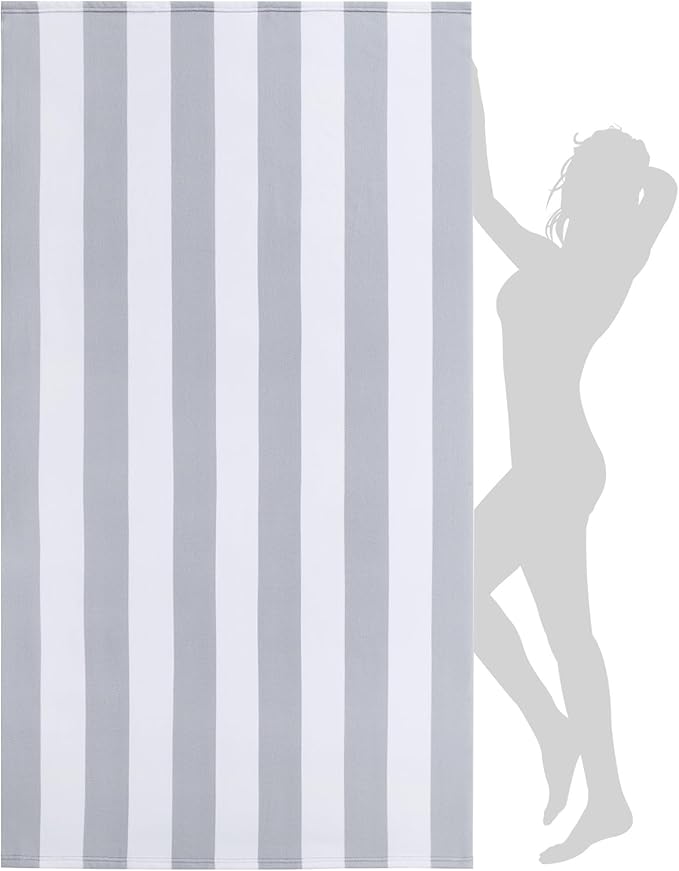 WILFA Extra Large Beach Towel - Oversized Mircofiber Beach Towel 40'' x 70'', XL Striped Lightweight Pool Towel, Big Cabana Swim Travel Towel for Adults Mens Women,Grey