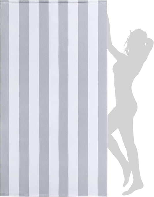 WILFA Extra Large Beach Towel - Oversized Mircofiber Beach Towel 40'' x 70'', XL Striped Lightweight Pool Towel, Big Cabana Swim Travel Towel for Adults Mens Women,Grey