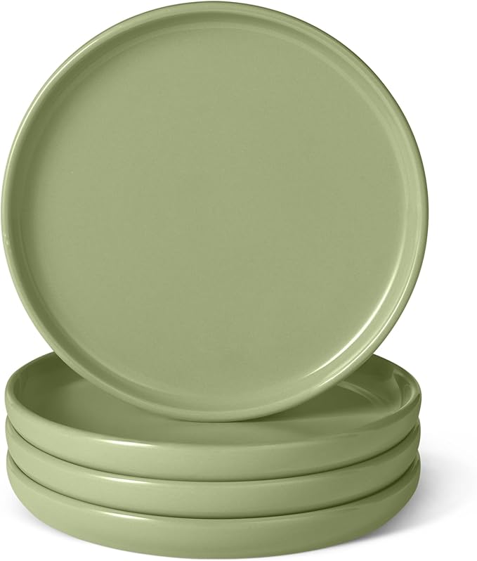 Amazon Basics Glazed Stoneware Salad Plates, Ceramic 4-Piece Set, Microwave and Dishwasher-Safe, 8.3 in., Olive