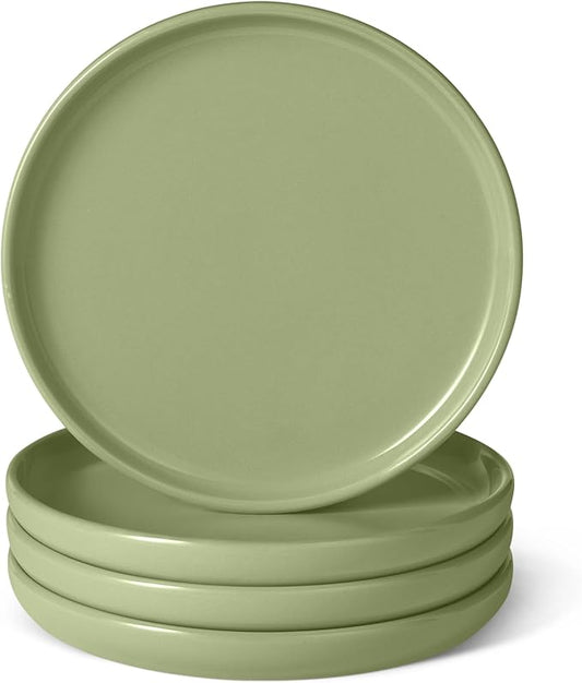 Amazon Basics Glazed Stoneware Salad Plates, Ceramic 4-Piece Set, Microwave and Dishwasher-Safe, 8.3 in., Olive