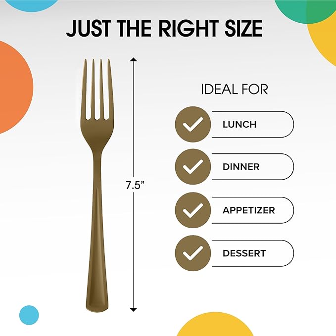 Party Solids Gold Plastic Forks 200 Pieces Gold Forks Disposable Utensils Heavy Duty Plastic Cutlery Set Disposable Cutlery Sets Flatware Sets Silverware Set Party Supplies & Party Tableware