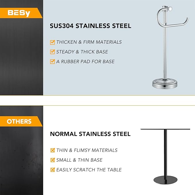 BESy 17 Inch Polished Chrome Stand Towel Bar Hanger Hand Towel Bar Bathroom Vanity Countertop Towel Holder Free Standing Stainless Steel Towel Ring Hardware Accessories Towel Rack