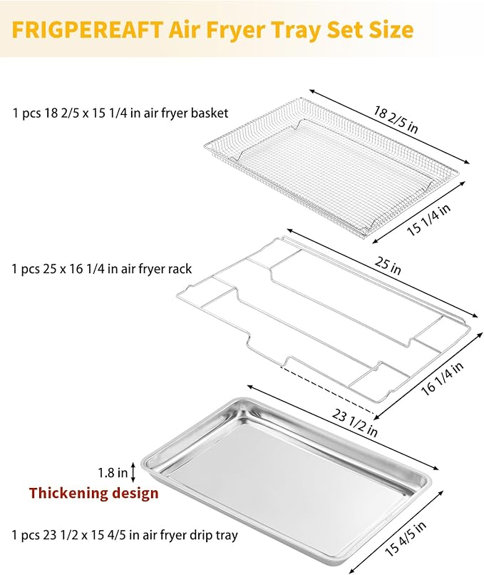 FRIGPEREAFT Air Fryer Tray Replacement for Frigidaire 30'' Ready Cook Range Oven Parts 304 Stainless Steel 25x 16.25 In Air Fry Rack Frigidaire Electric Wall Oven Air Fryer Basket Set (Not 24'' Width)