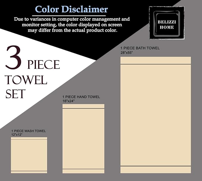 Belizzi Home Ultra Soft 3 Pack Cotton Towel Set, Contains a Bath Towel 28x55 inch, a Hand Towel 16x24 inch & a Wash Coth 12x12 inch, Ideal Everyday use, Compact & Lightweight -Sea Green