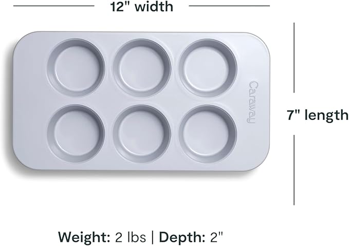 Caraway Nonstick Ceramic 6 Cup Muffin Pan Duo – Non-Toxic, PTFE & PFOA Free – Oven Safe – Aluminized Steel Core – Small Muffin Pan for Baking Cupcakes, Muffins & More - White
