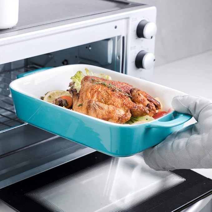 Sweejar Ceramic Bakeware Set, Rectangular Baking Dish for Cooking, Kitchen, Cake Dinner, Banquet and Daily Use, Casserole Dishes for Oven Porcelain Baking Pans (Turquoise)