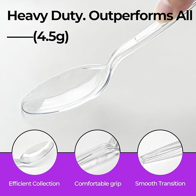 [400 Count] Clear Plastic Spoons Heavy Duty Disposable Spoon Reusable Bulk Plastic Utensils Sturdy Cutlery Set Durable Plasticware Silverware for Party,Every Day Use,Picnic,Camping,Wedding,Barbecues