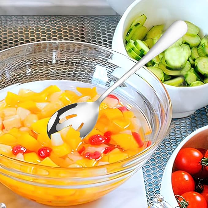 Salad Servers Stainless Steel Salad Serving Set Salad Spoon and Fork Set Kitchen Cooking Utensil Cutlery Gifts Set of 6 (Silver)