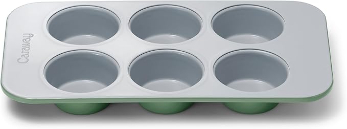Caraway Nonstick Ceramic 6 Cup Muffin Pan – Non-Toxic, PTFE & PFOA Free – Oven Safe – Aluminized Steel Core – Small Muffin Pan for Baking Cupcakes, Muffins & More - Sage
